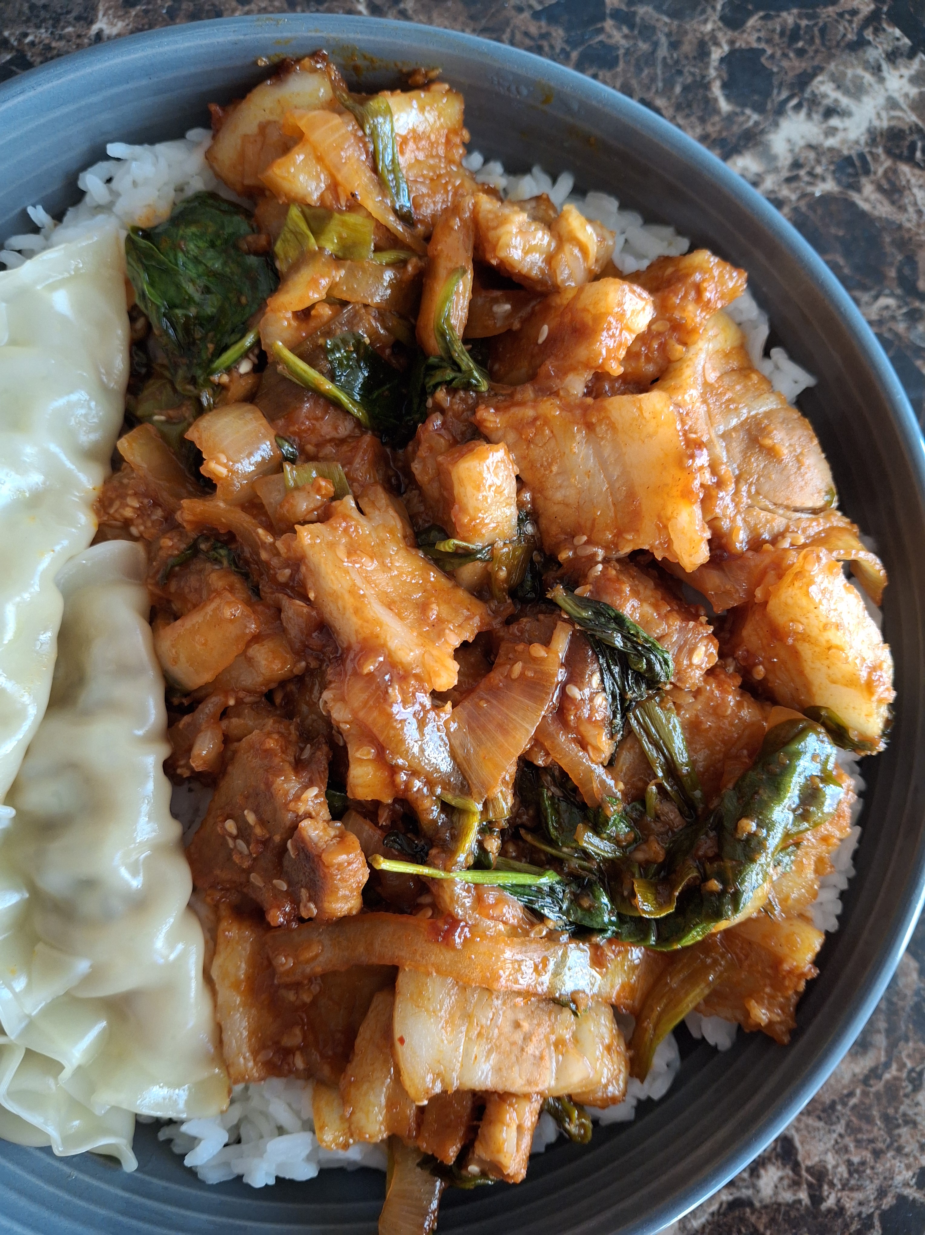sweet & spicy pork belly stir fry