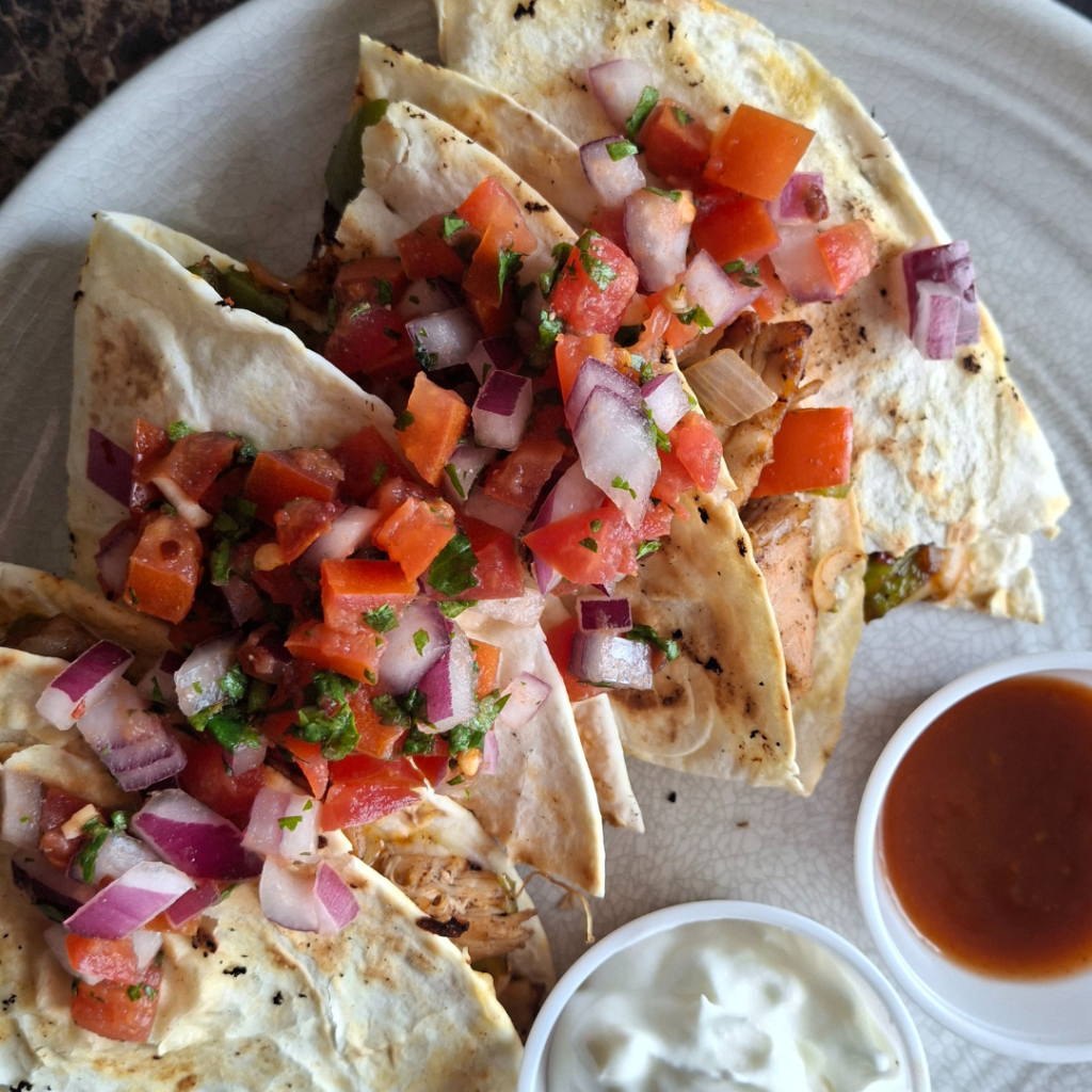 high-protein chicken quesadillas