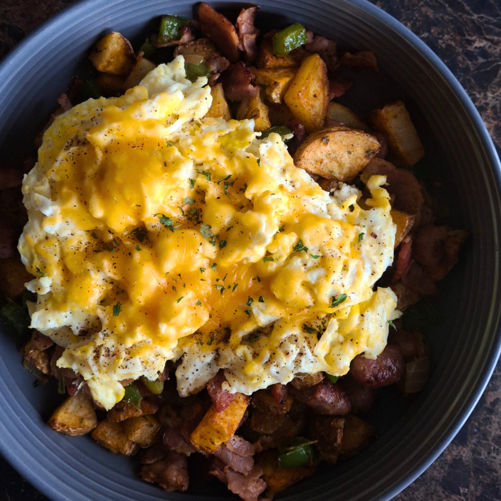 loaded breakfast bowl with&nbsp;potatoes