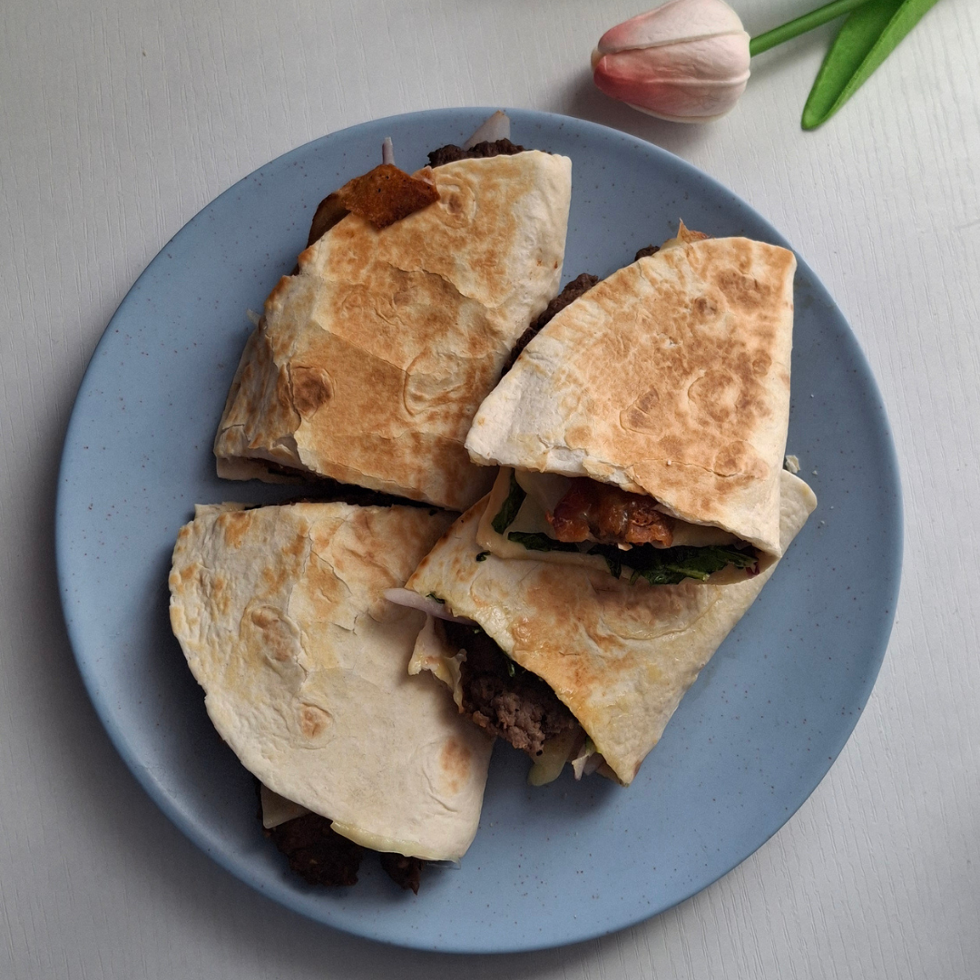 crispy quesdilla burgers (high-protein recipe)
